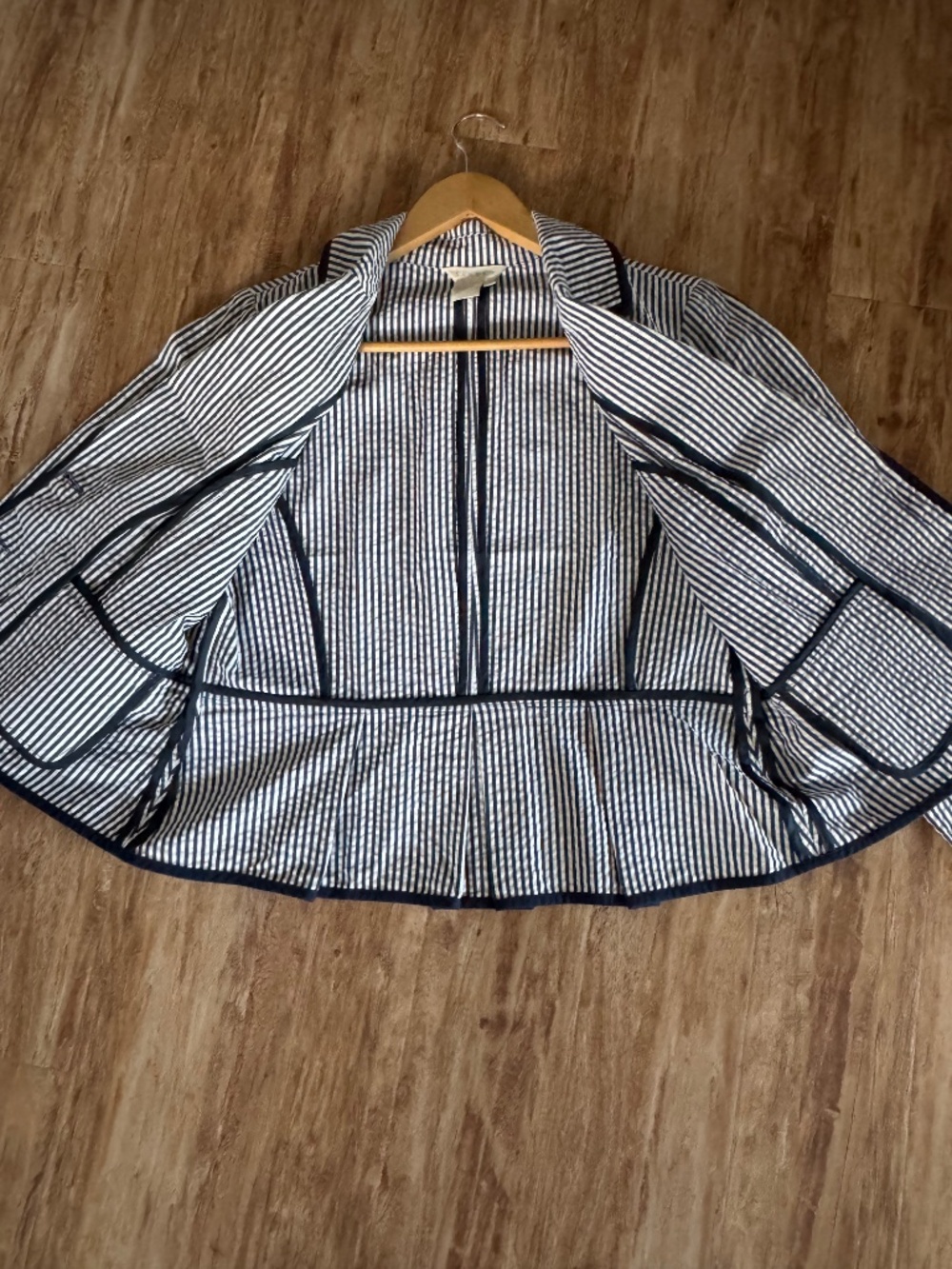 Sandro Cotton Blazer Blue White Stripe Nautical Styling Seersucker Jacket Large - Picture 8 of 16